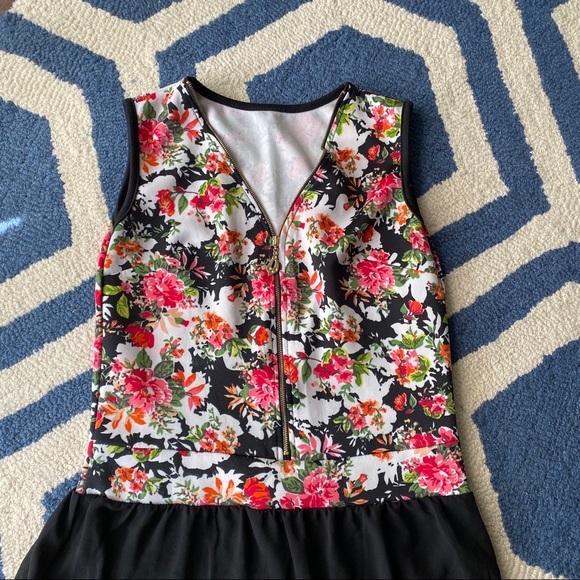 🌹 BOHO BLACK MULTI ASYMMETRICAL FLORAL MIDI DRESS! - Picture 5 of 9